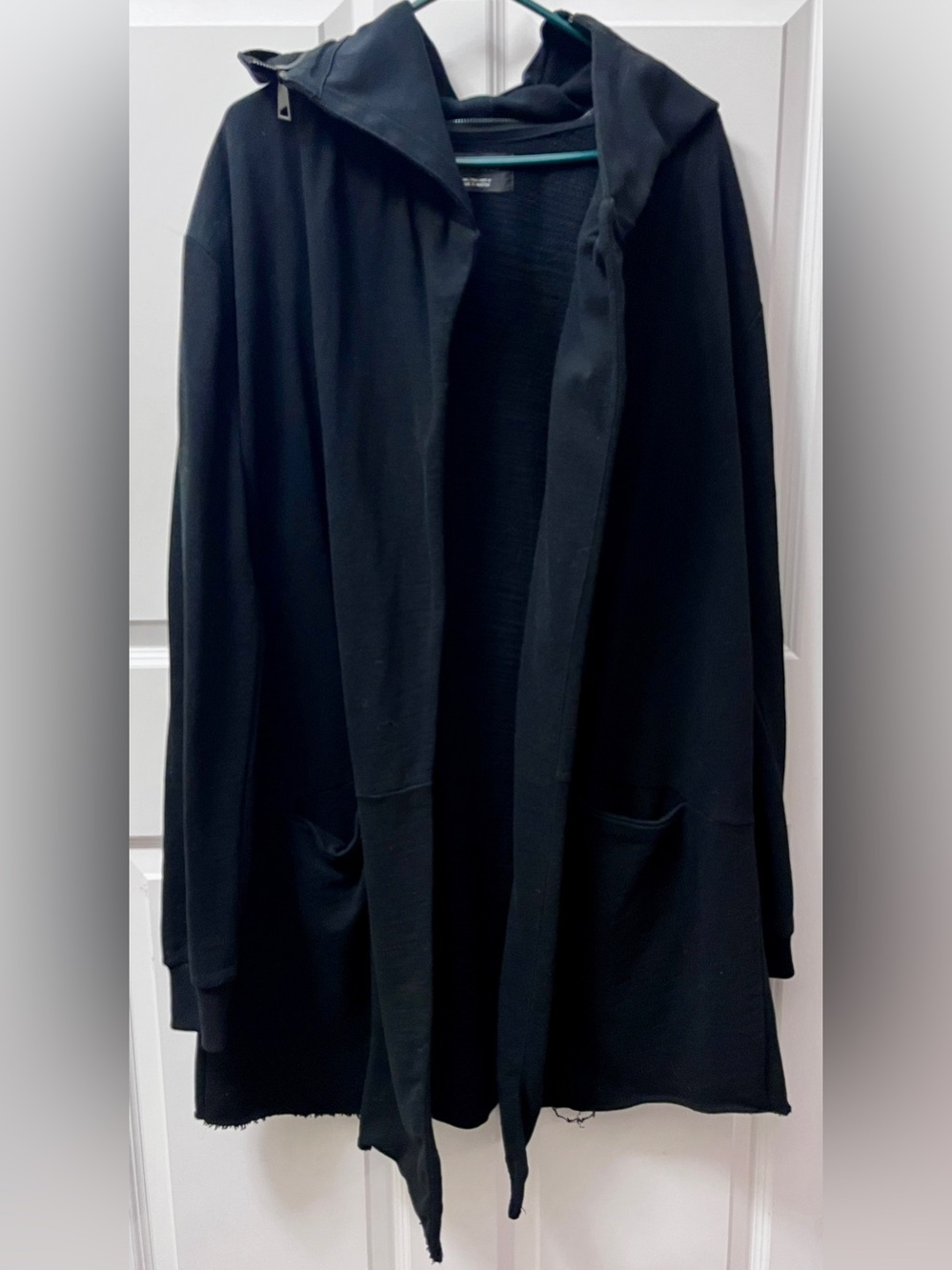 Zara Men’s Open Front Hooded Sweatshirt Jacket with Raw Hemline